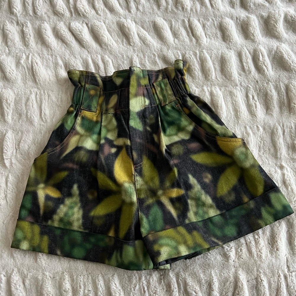 NWT FENDI DENIM HIGH WAIST SHORTS WITH GREEN PRINT SIZE 38 ITALIAN / size 0-2